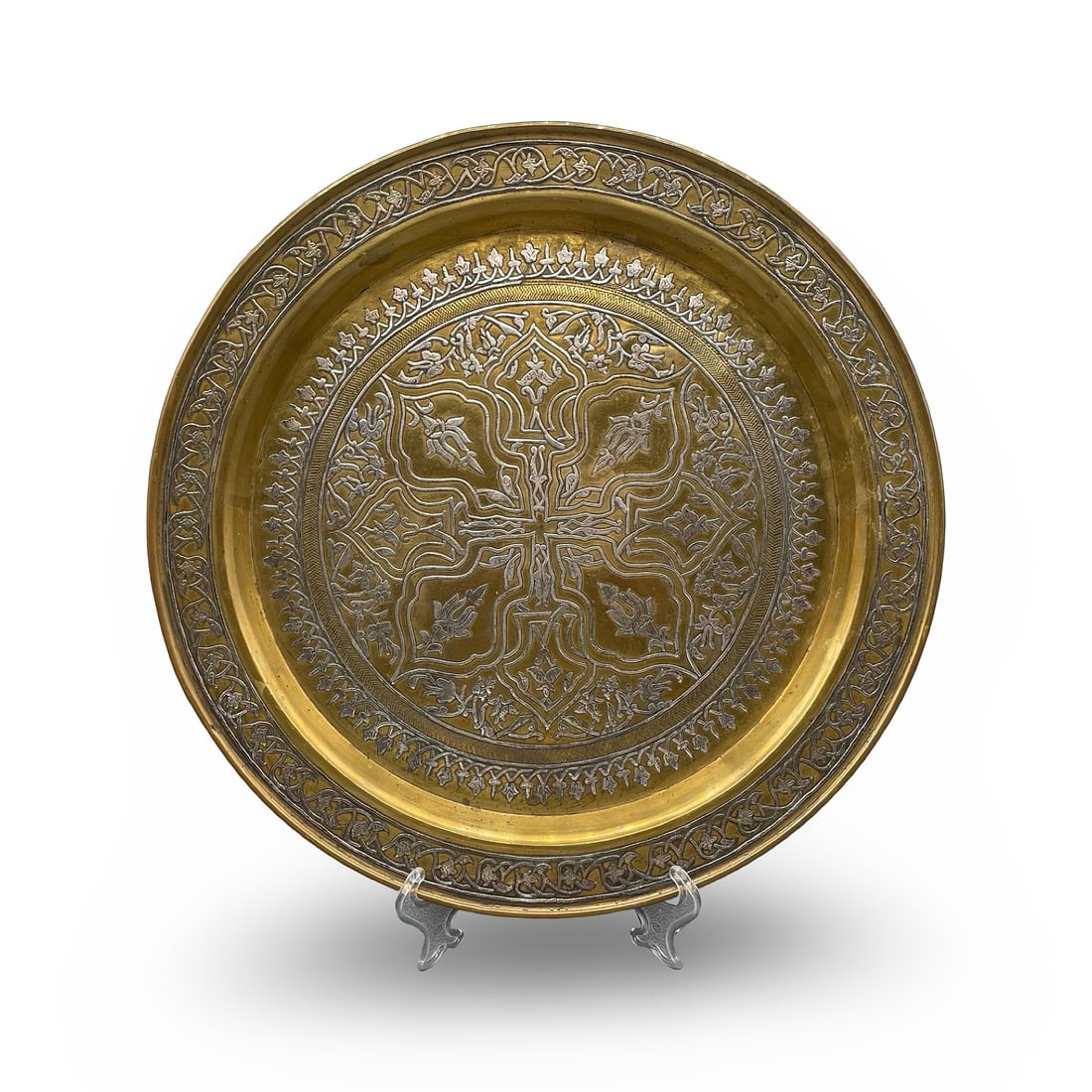 Syrian Damascus-ware Silver Inlaid Copper Plate (1 of 3)