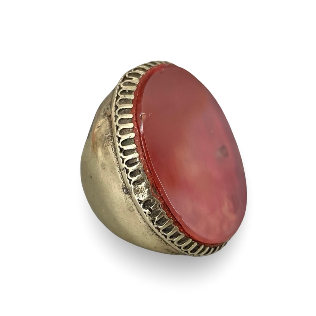 Vintage Central Asian Tribal Statement Ring – Silver Alloy with Flat Oval Carnelian Agate Cabochon (1 of 9)