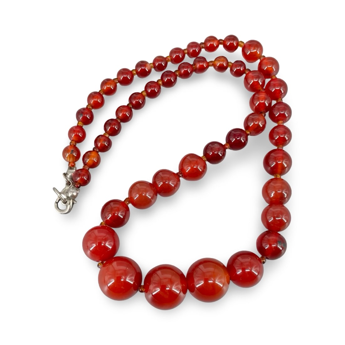 Vintage Graduated Carnelian Agate Bead Necklace – Translucent Red-Orange Hand-Polished Spheres (1 of 4)