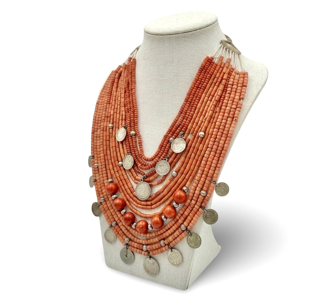 Ukrainian Coral Namysto 15-Strand Necklace – Mediterranean Coral with 1896 & 1912 Silver Coins (1 of 11)