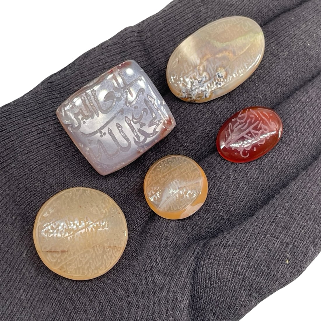 Collection of Five Islamic Engraved Agate and Carnelian Seal Stones (1 of 8)
