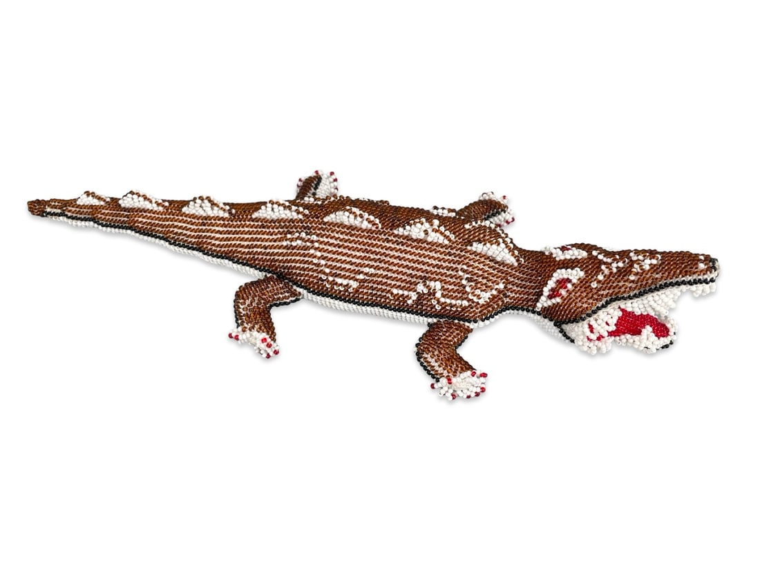 A Mid-20th Century Turkish Prison Art Beaded Crocodile Ornament, Inscribed "KÖTÜ (Bad/Evil)" (1 of 8)