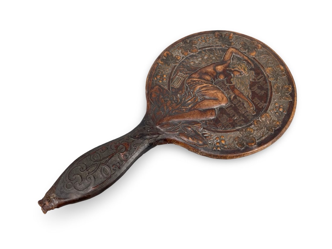Rare Georg Hulbe (1851–1917) Art Nouveau Punched Leather Hand Mirror — "Loreley" Motif, Circa (1 of 15)