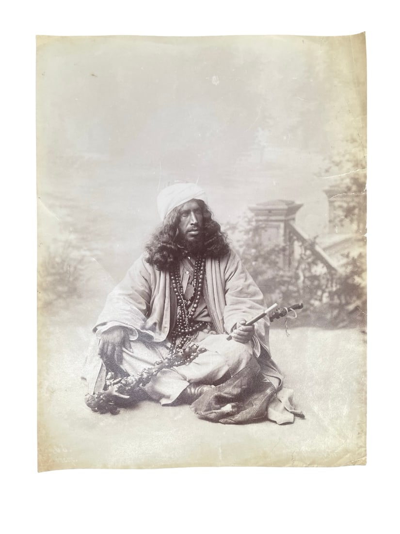 Pascal Sébah (1823–1886): Large 27x20.5 cm Antique c.1870s Albumin Print of a Seated Sufi Dervish (1 of 7)