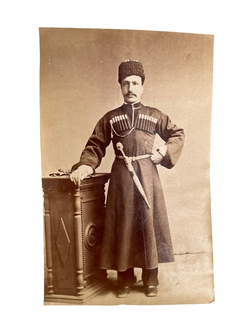Pascal Sébah (1823–1886): Antique c.1870s Albumin Photo of a Circassian Warrior in Chokha Dress (1 of 2)