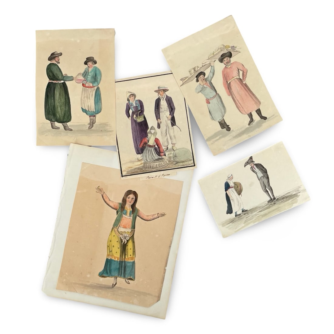 Collection of 5 Antique European Folk Costume & Ethnographic Watercolors (1 of 3)