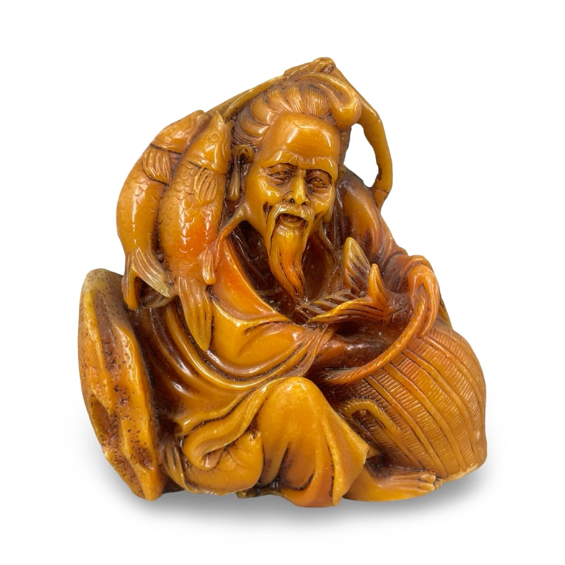 Large 11.5cm Hand-Carved Chinese Shoushan Stone Fisherman – Heavy 646g Cabinet Sculpture (1 of 13)