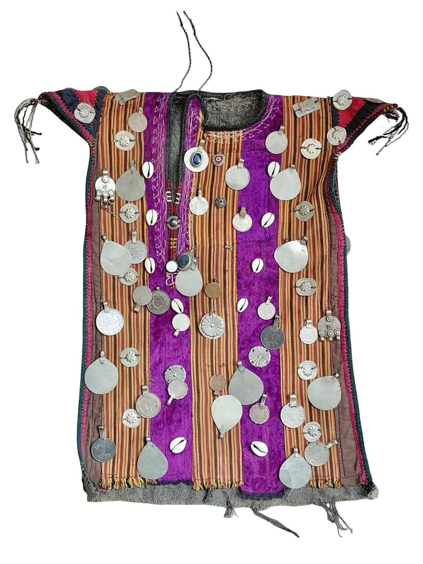 Antique Turkmen Child’s Amuletic Ceremonial Vest – Decorated with Coins & Cowrie Shells (1 of 7)