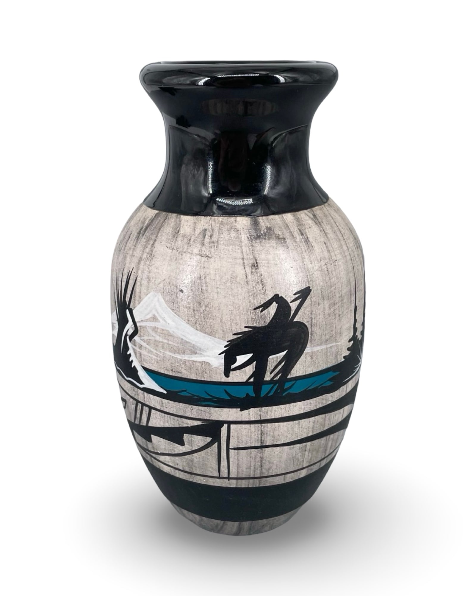 Vintage Navajo Hand-Painted & Etched Pottery Vase – Signed Binishtlaa / Julia Blackhorse: Vintage Navajo Hand-Painted & Etched Pottery Vase – Signed Binishtlaa / Julia Blackhorse. An authentic vintage Navajo (Diné) hand-painted and etched ceramic narrative vase by the recognized artisan
