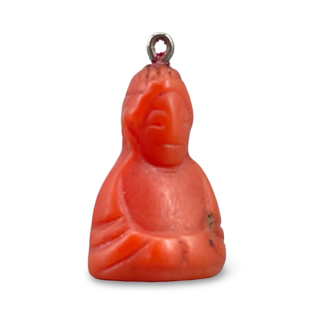 Chinese Antique Hand-Carved Salmon-Red Coral Buddha Pendant Charm (1 of 4)