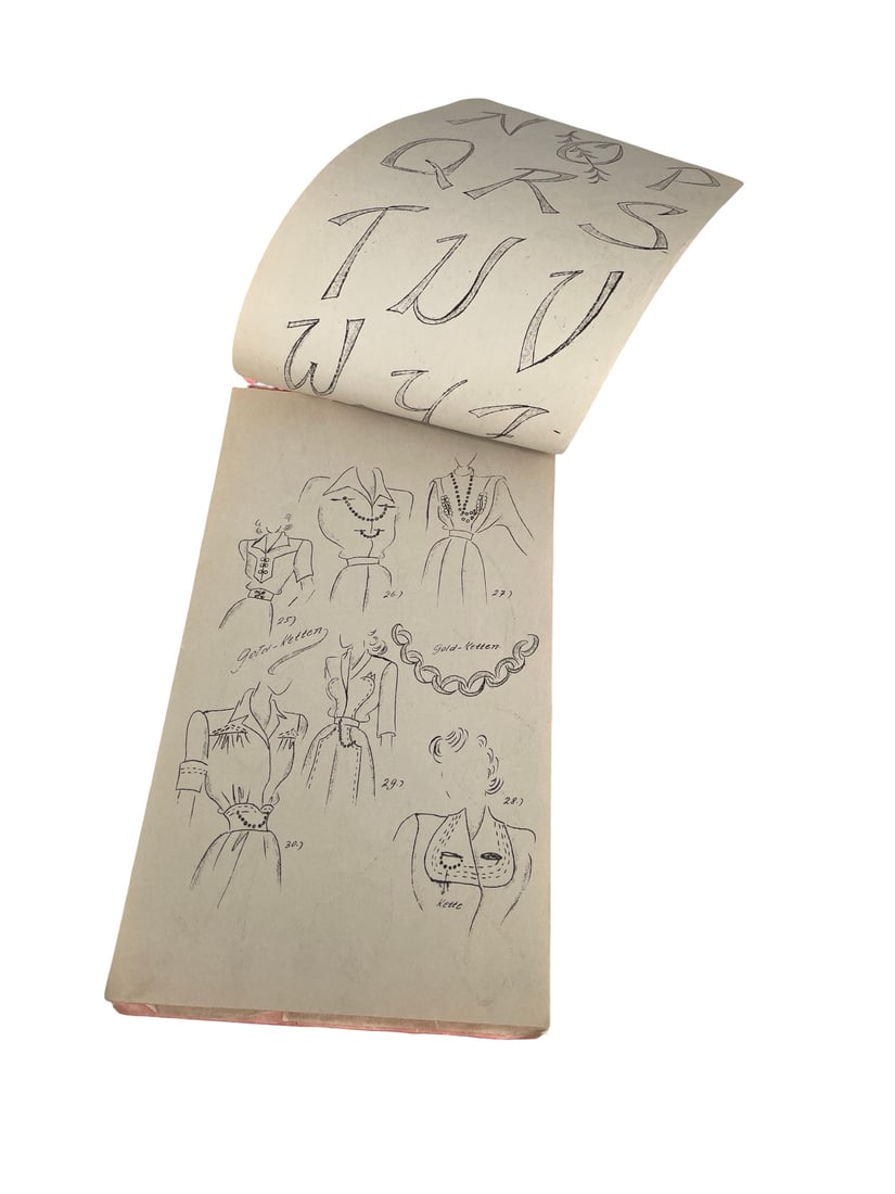 1940's World War II Era, Hand-Drawn Garment Designs and Model Sketch Album Belonging to a Fashion (1 of 20)