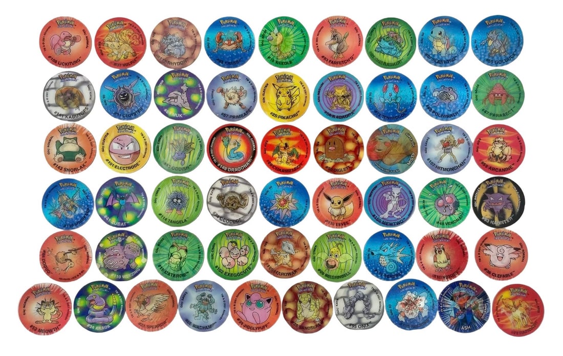 Rare 2001 Vintage Turkish Pokémon Tazo TV Complete Set "1–55 Frito-Lay Pogs" (1 of 2)