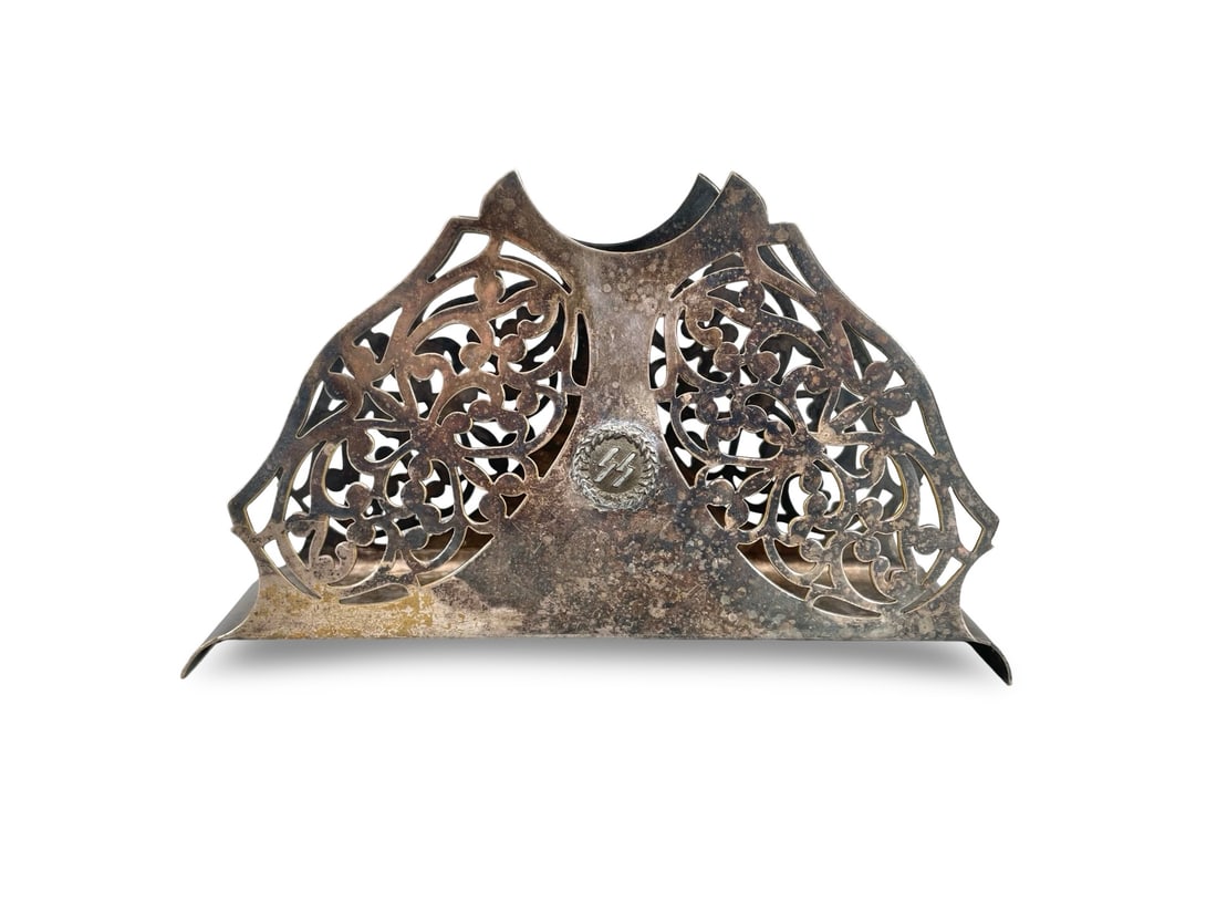 WWII German Third Reich Silver-Plated Openwork Desk Letter Napkin Holder SS Runes: WWII German Third Reich Silver-Plated Openwork Desk Letter Napkin Holder SS Runes We ship to the United States PROBLEM-FREE. All the packages will be shipped as DDP (Delivered Duty Paid) , so you won�
