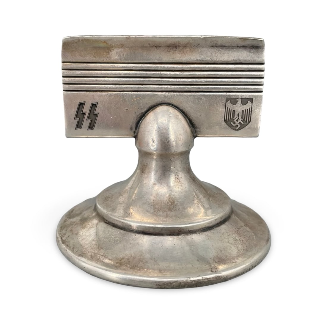 WWII German Solingen Silvered Desk Card Holder Stand SS Runes Wehrmacht: WWII German Solingen Silvered Desk Card Holder Stand SS Runes Wehrmacht. 6.5x7 cm We ship to the United States PROBLEM-FREE. All the packages will be shipped as DDP (Delivered Duty Paid) , so you won�