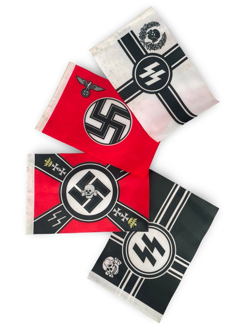 Collection of 4 WWII German Third Reich Miniature Desk Flags Printed Linen Pennants (1 of 3)