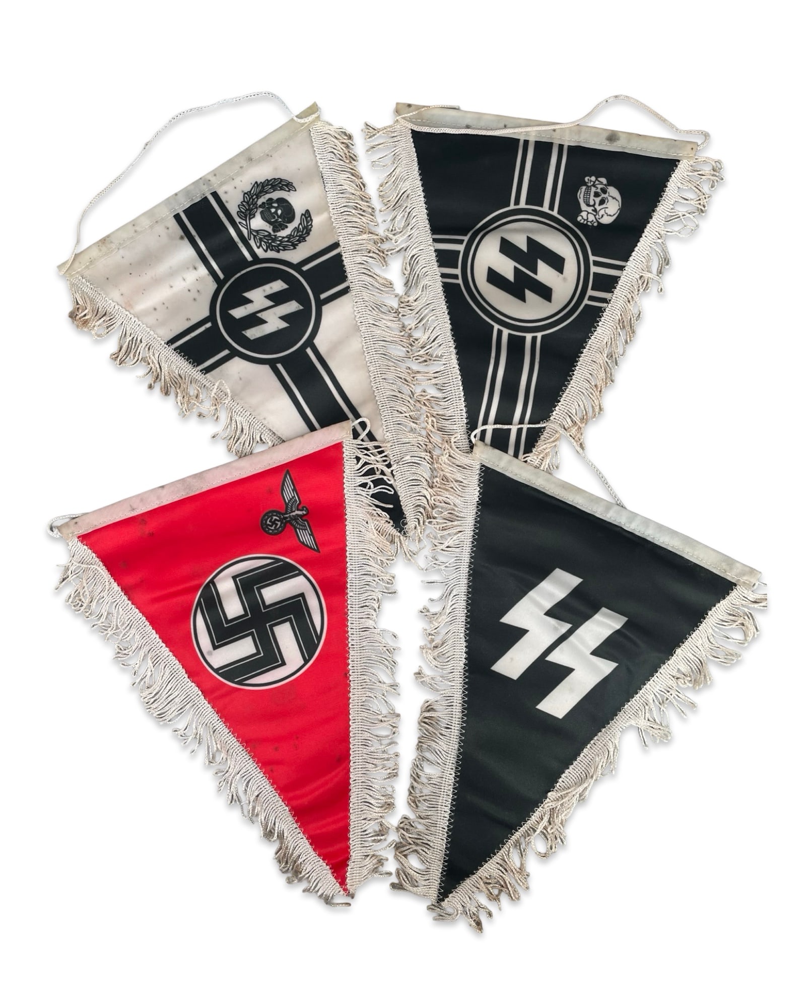 Collection of 4 WWII German Third Reich Miniature Uniform Pennants Fringed Banner Lot: Collection of 4 WWII German Third Reich Miniature Uniform Pennants Fringed Banner Lot We ship to the United States PROBLEM-FREE. All the packages will be shipped as DDP (Delivered Duty Paid) , so you 