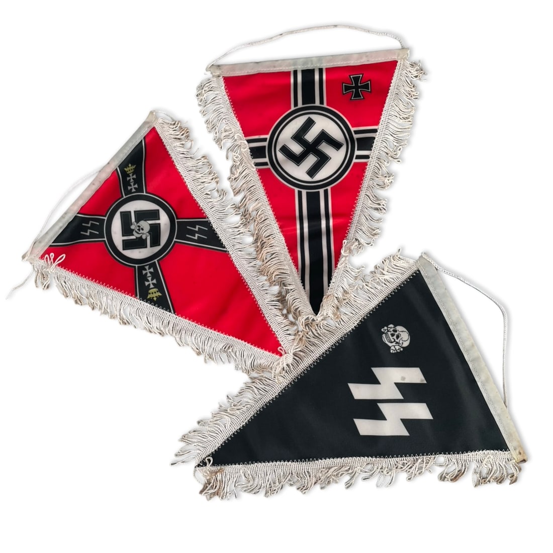 Collection of 3 WWII German Third Reich Miniature Uniform Pennants Fringed Banner Lot: Collection of 3 WWII German Third Reich Miniature Uniform Pennants Fringed Banner Lot We ship to the United States PROBLEM-FREE. All the packages will be shipped as DDP (Delivered Duty Paid) , so you 