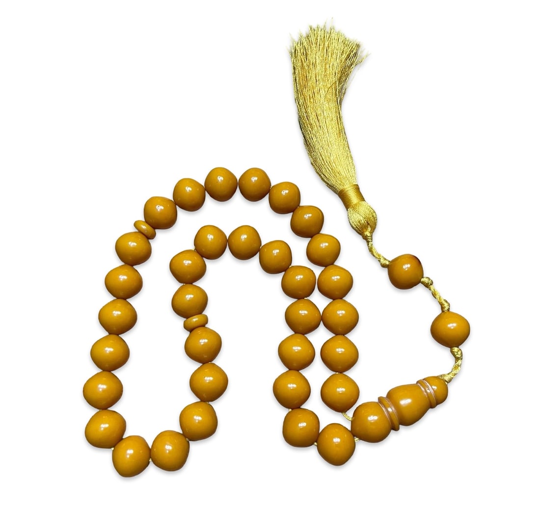 Rare Vintage Large Mustard Yellow Catalin Islamic Prayer Beads – Miskevi Bakelite Tasbih 33 (1 of 11)