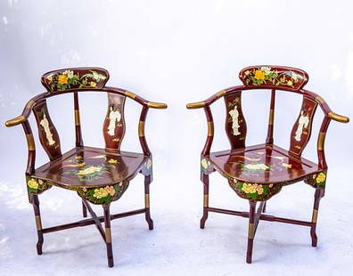 Pair of Chinese Chinese Corner Armchair Rosewood: Pair of Chinese Chinese Corner Armchair Rosewood. Circa Mid to Late 20th Century. Approximate Measurements: 32.25" H x 28" W x 21.5" D x 16.5" Seat height x 27" Arm height.