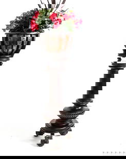 Vintage 19th Century Regency Mahogany Planter Copper and Bronze Planter Urn: Vintage 19th Century Regency Mahogany Planter Copper and Bronze Planter Urn / Stand with Copper Lion Ball Feet. The plant is included in the auction. Approximately 4 ft.