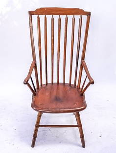 Original American Colonial Spindle Back Chair: Original American Colonial Spindle Back Chair. Height: 43" in. Seat Height: 16" in. Arm length 11 3/4" in. Handmade.