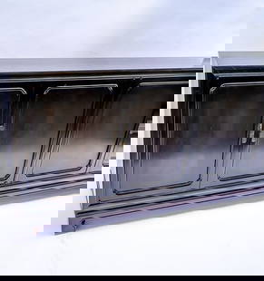 John Widdicomb Company, Grand Rapids, Large Mid-Century Modern Credenza: Asian influenced Mid-Century Espresso Brown. The Credenza has four (4) original casters. The Credenza by John Widdicomb is 77" in length, 33 " in height, and 19" in depth. John Widdicomb started his