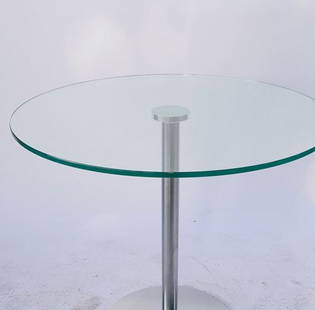 Mid-Century Modern Stainless Steel Tulip Pedestal Dining Table Round Glass: Mid-Century Modern Stainless Steel Tulip Pedestal Dining Table Round Glass. Length 32"in x 29"in Height x 32" Depth. A mark cannot be identified in the style of republic of Fritz Hansen, is a Danish
