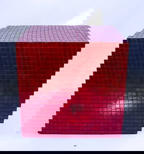 Italian Red Glass Mosaic Indoor or Outdoor Cube Table 19 x 19 x 19: Custom Made Mid-Century 19 in. x 19 in. x 19 in. Italian Red Glass Mosaic Indoor or Outdoor Cube Table