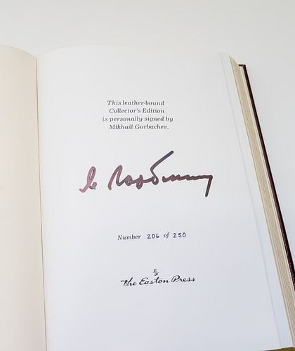 Signed 206 Rare Mikhail Gorbachev "Perestroika" Easton Press with Original Linen Slipcover. (1 of 17)