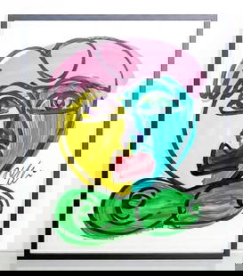 Peter Keil Painting Framed "Miami People I" Professionally Framed in Black: Peter Keil Painting Framed "Miami People" Professionally Framed in Black. Dimensions: 33" in. x 27' in. One of Germany’s best contemporary painters, Peter Robert Keil's dynamic shapes and