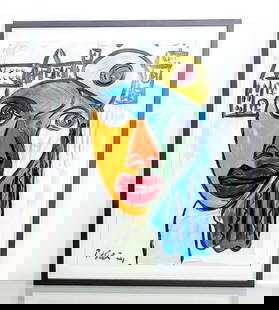 Peter Robert Keil Painting "Gotham City" Framed: Peter Keil Painting "Gotham City" Framed. 33 in. height x 27 in. width framed. One of Germany’s best contemporary painters, Peter Robert Keil's dynamic shapes and impressive choice of colors are