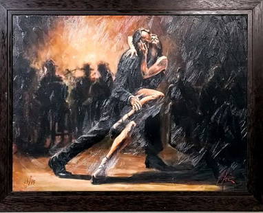 Fabian Perez "Tango in Red" Framed: Fabian Perez "Tango in Red" Giclee Number 13 of 75 19.5 in. x 26 in. Fabian Perez is a visual artist from Buenos Aires, Argentina, known for his paintings of tango and flamenco dancing and nightclub