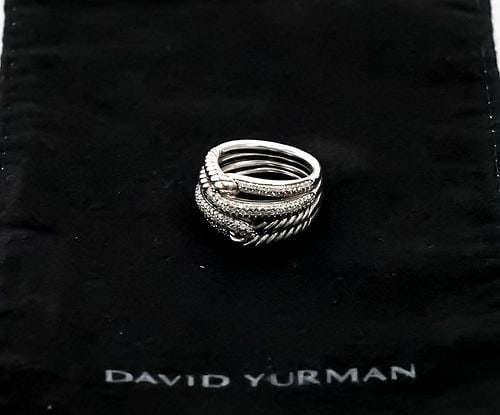 Authentic David Yurman Diamond Triple Loop Crossover Ring, Sterling Silver & 14K White Gold (1 of 7)
