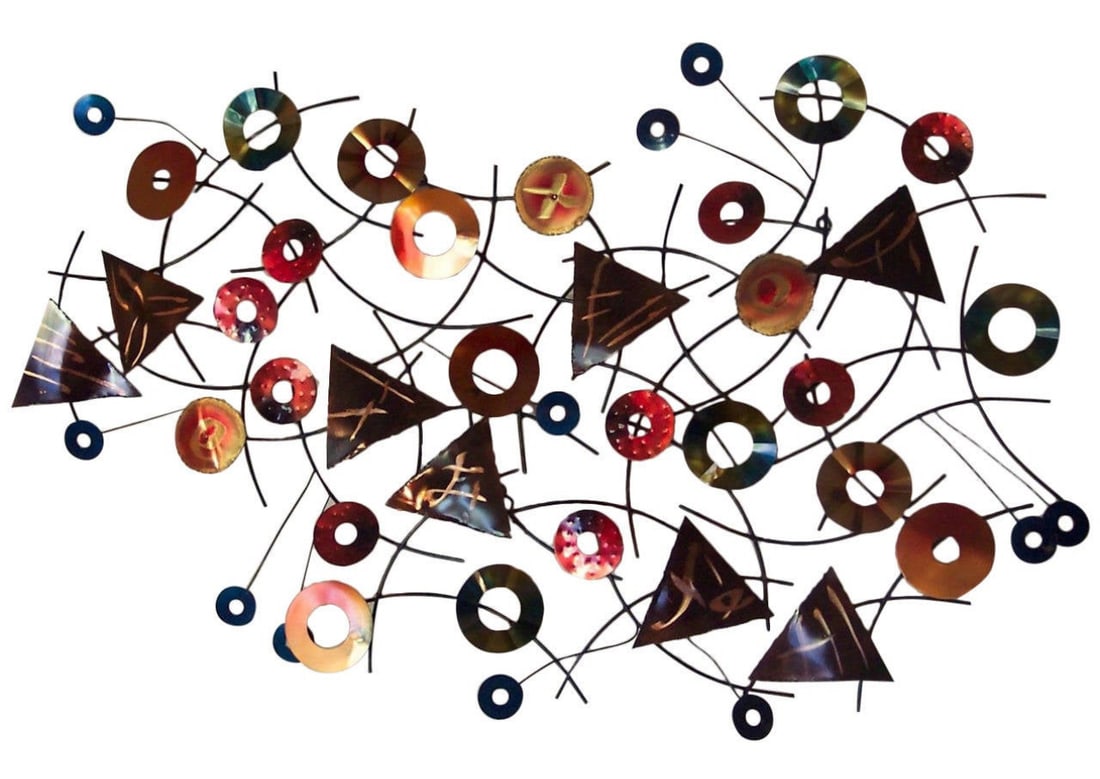 Curtis Jere “Kaleidoscope" Abstract Hand-Crafted Brass, Copper and Cut Steel, Enameled Wall (1 of 4)