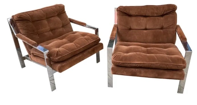 Pair (2) of Milo Baughman’s Chrome and Velvet Scoop Chairs (1 of 8)