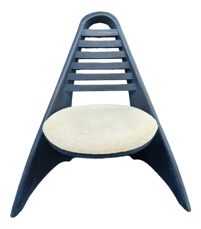 Custom Mid-Century Modern Blue Custom Corner Chair. Dimensions: Height: 38 in. Width: 23 in. (1 of 3)