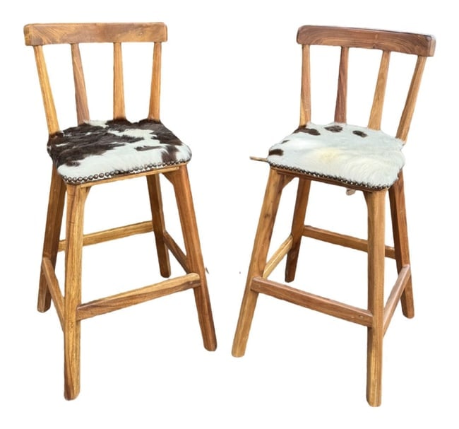 Pair (2) MCM Bar Stools "Baca" or Cowhide. Dimensions: 45" in H x 29" in Seat Height x 16" Seat (1 of 4)