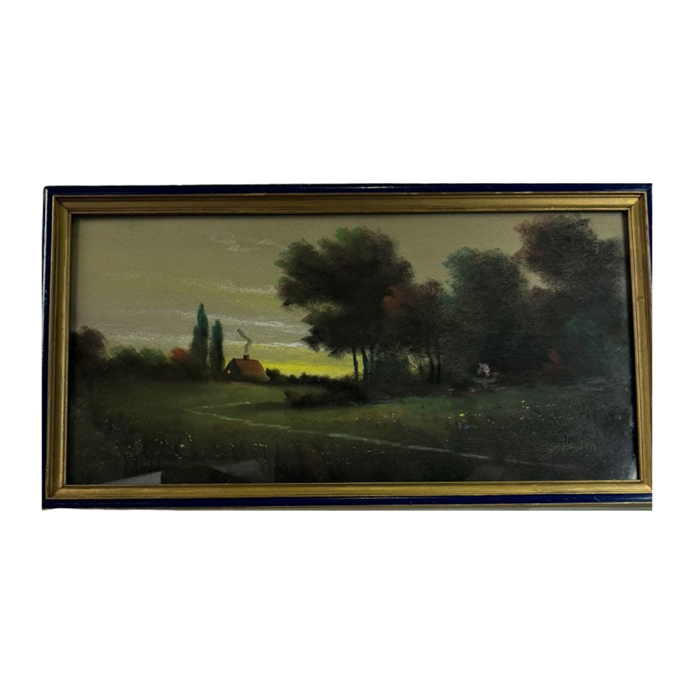 Hayden Signed Rural American Autumn Landscape, Pastel, Navy Gilt Frame, 21 1/2 in. X 11 1/2 in. (1 of 6)