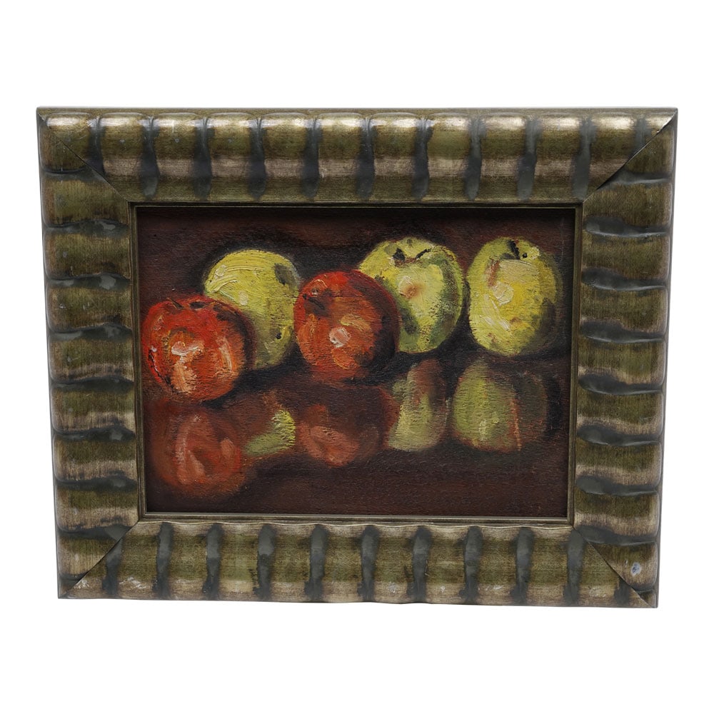 Philip B. Reisler (20th C., Indiana) Impressionist Still Life, Apples, Exhibited Oil on Board (1 of 4)