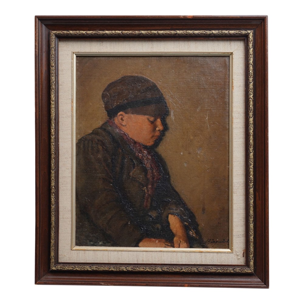 19th Century Original Painting of Young Boy, Oil on Canvas. Signed (1 of 5)