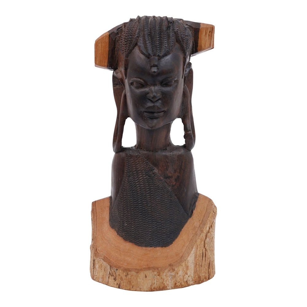 Vintage Carved Tree Trunk Ebony Wood Figurine Hand-Made Woman Statue (1 of 5)