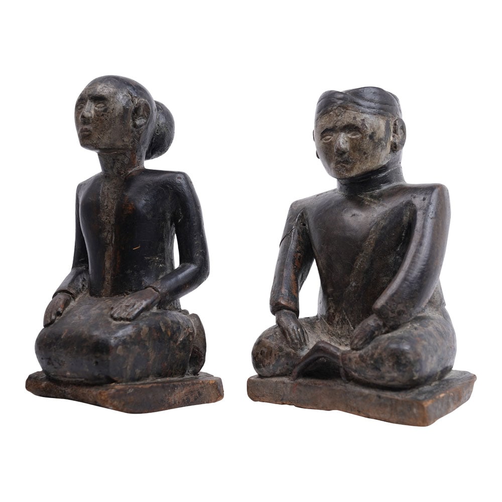 Vintage Handcarved Wood Burmese Male and Female Temple Statues (1 of 9)