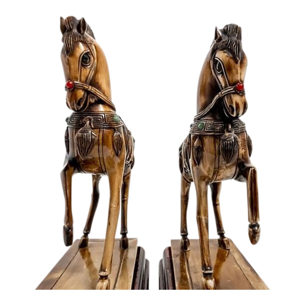 Pair of Two (2) Hand-Carved and Painted Chinese Horse Figures (1 of 11)