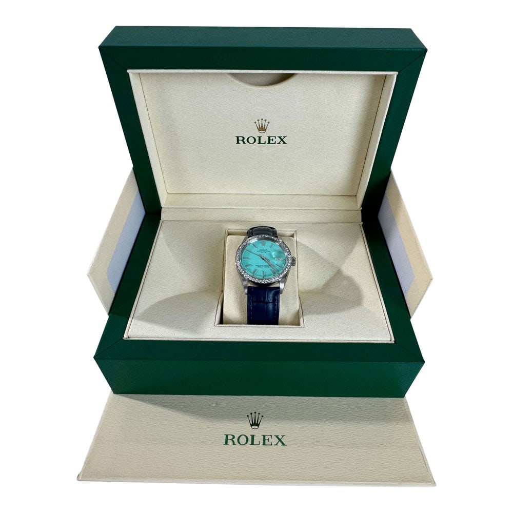 1971 Rolex Women’s Steel Oyster Perpetual Date with Tiffany Blue Dial 26 Diamond Bezel (1 of 5)