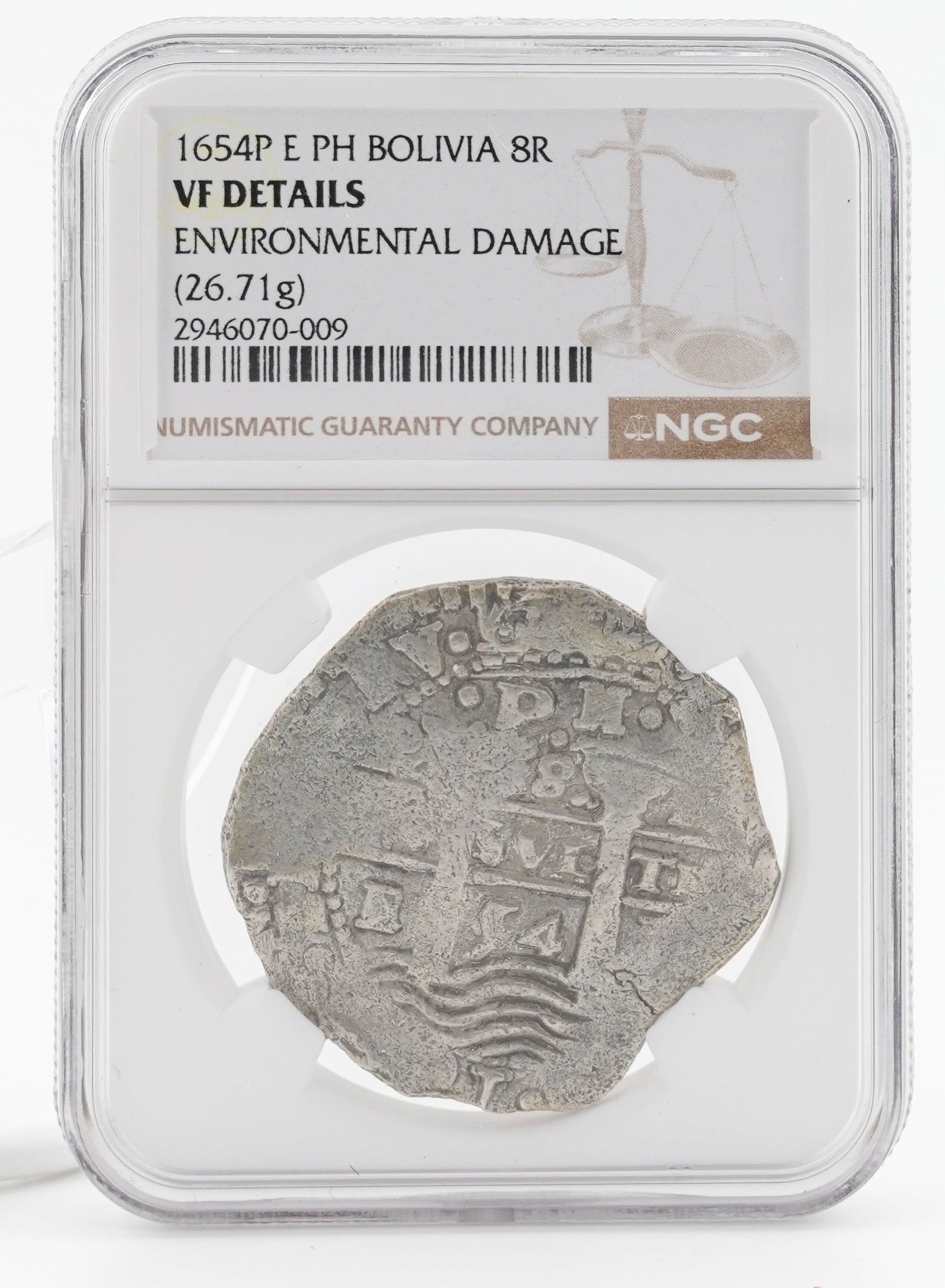 1654P E PH Bolivia 8R Coin Graded Scarce VF NGC (1 of 2)
