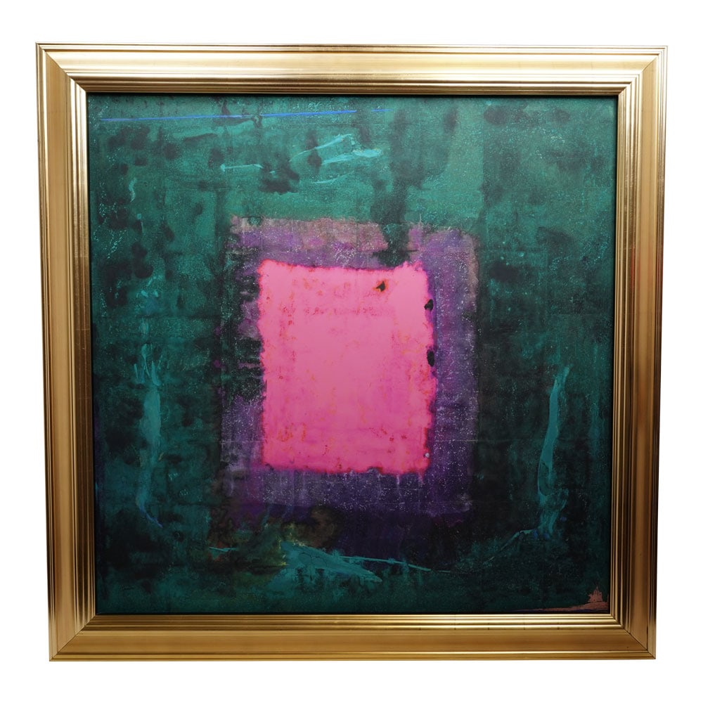 Jamali Magenta and Green Framed 52 in. x 52 in. with COA: Magenta and Green by Jamali with COA. Work 45 in. x 45 in. Framed 52" H x 52" W. Jamali It was purchased in 2009 for $5,000. Edition 1 of 25. Jamali (born Aqdas Hussain Khan, 1944 in Pakistan) is an A