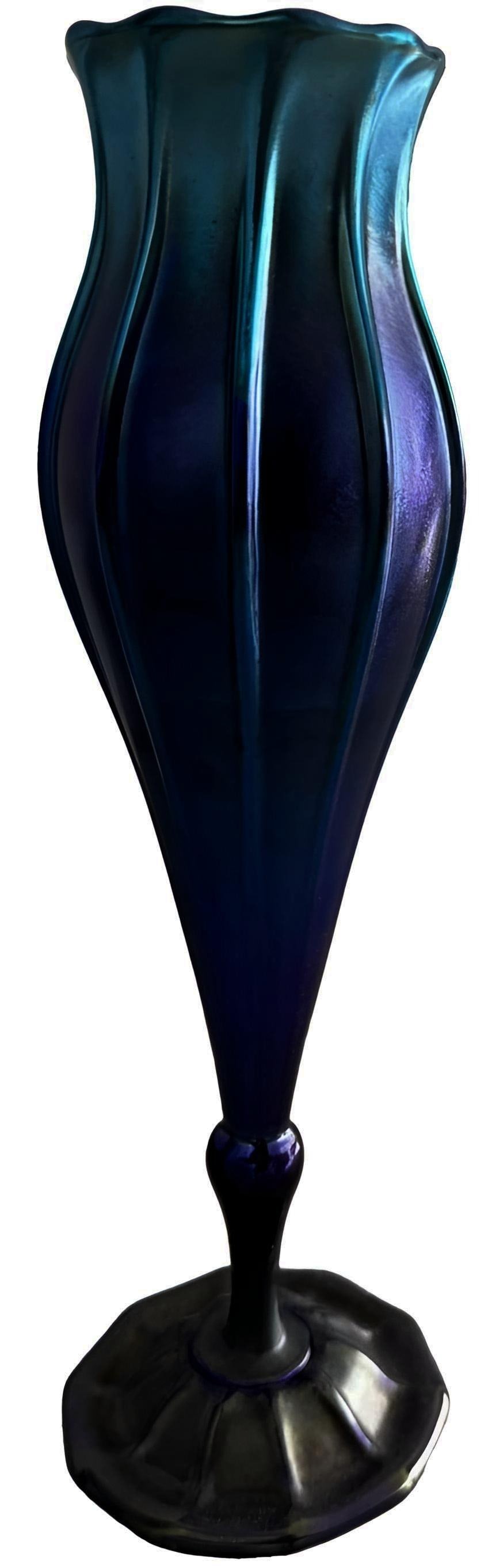 Tiffany Studios, 1901, Louis Comfort Tiffany (L. C. Tiffany) 12 1/2 in. High Favrile Glass Vase. Rar: Tiffany Studios, 1901, Louis Comfort Tiffany (L. C. Tiffany) 12 1/2 In High Favrile Glass Vase. Rare Blue. Etched Number 1526 803N. Tiffany Studios, 1901, Louis Comfort Tiffany (L.C.T.) 12 1/2 In High