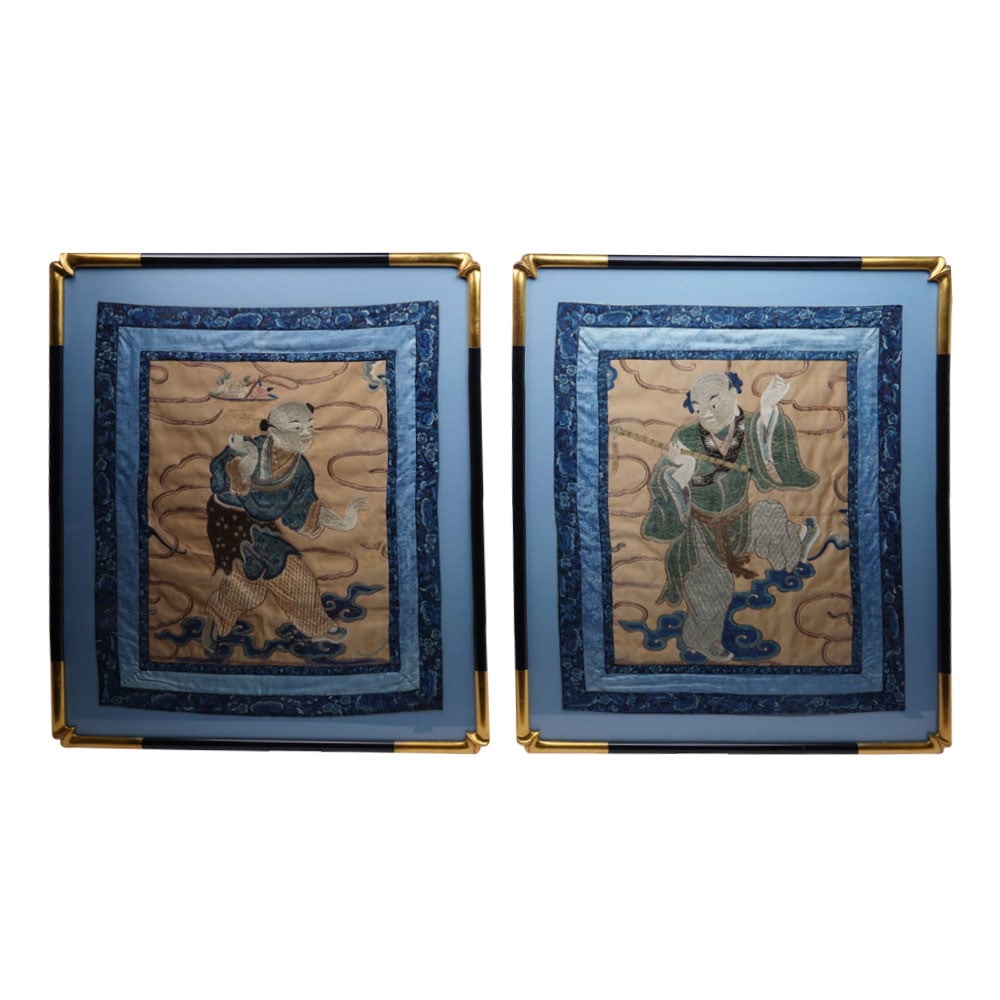 Antique Pair (2) Beautifully Framed Late Qing Dynasty Chinese Silk Embroidery Textile Panels (1 of 9)