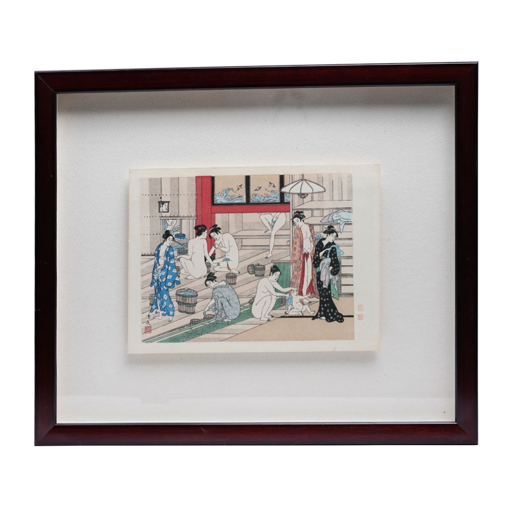 "Bathhouse Women" Japanese  Woodblock by Torii Kiyonaga 15.5 in. x 17.5 in. (1 of 5)