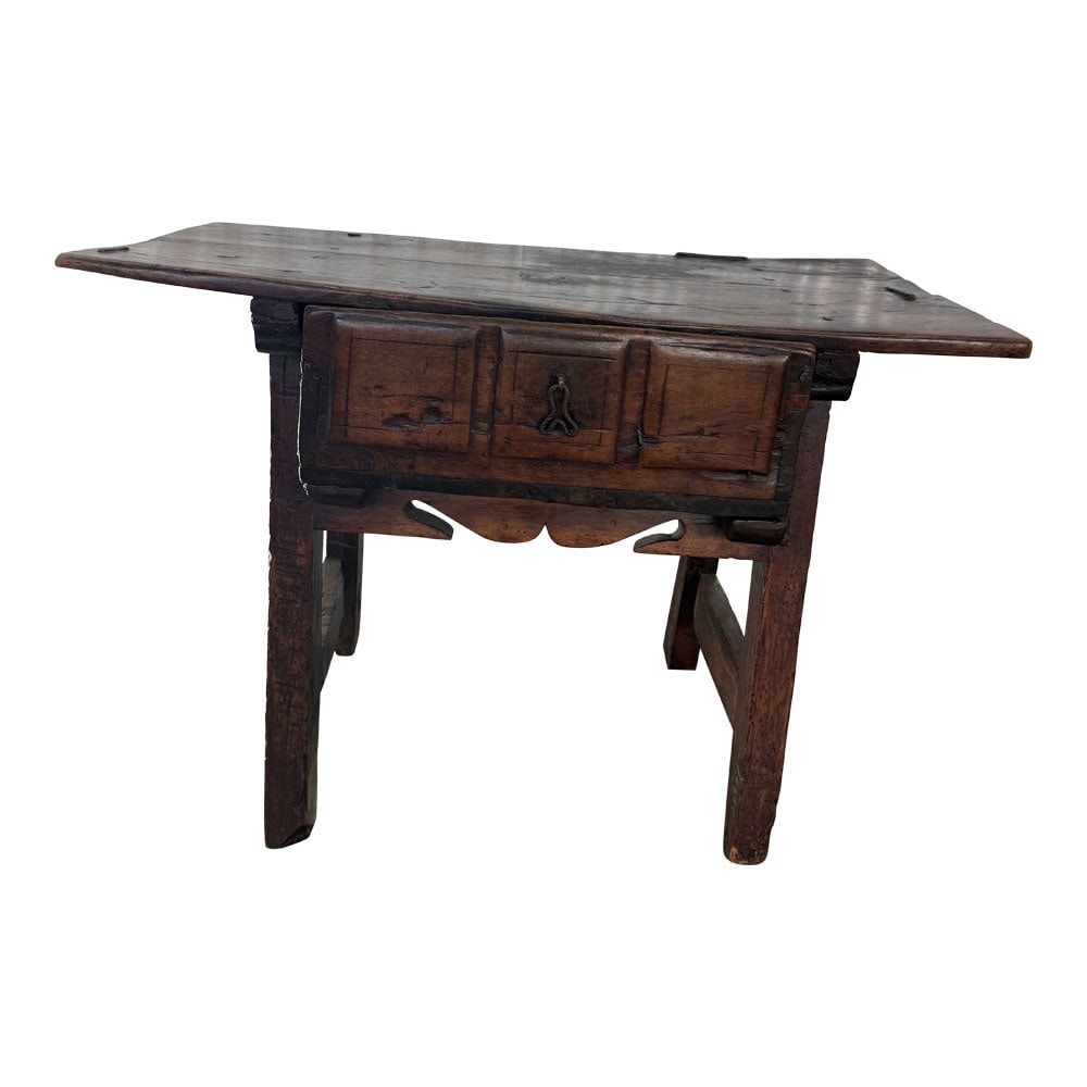 Antique Spanish Rustic Farmhouse Chestnut  Table with Drawer (1 of 4)